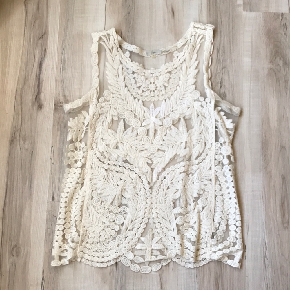 Ivory crochet woven tank